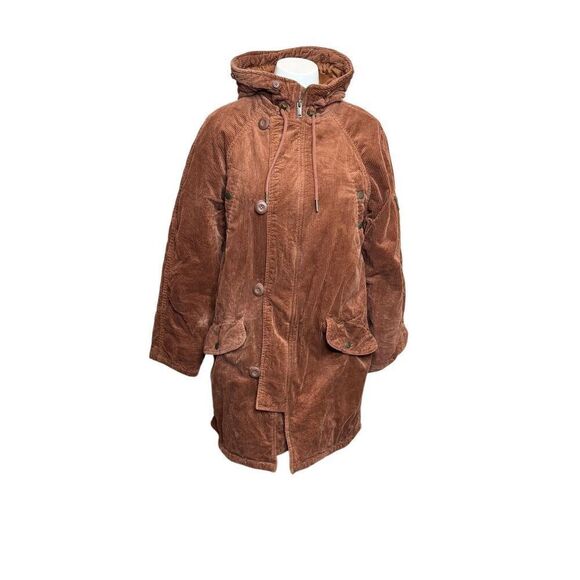 American Eagle rust corduroy hooded knee length jacket size XS - Picture 1 of 12